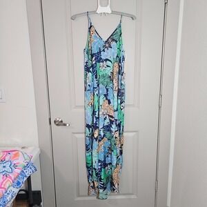 NEW Van Winkle & Co Tank Maxi Nightgown Women Small Tiger Jungle Blue Green